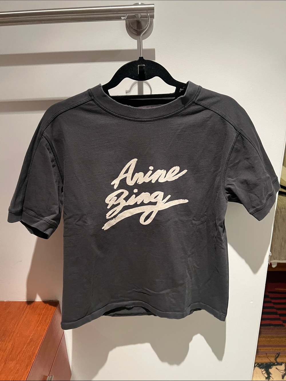 Anine Bing Black Tee with White Script Logo